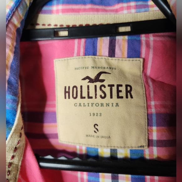 Holister 100% Cotton Button Down shirt with collar, plaid in pink, vintage - Picture 5 of 7